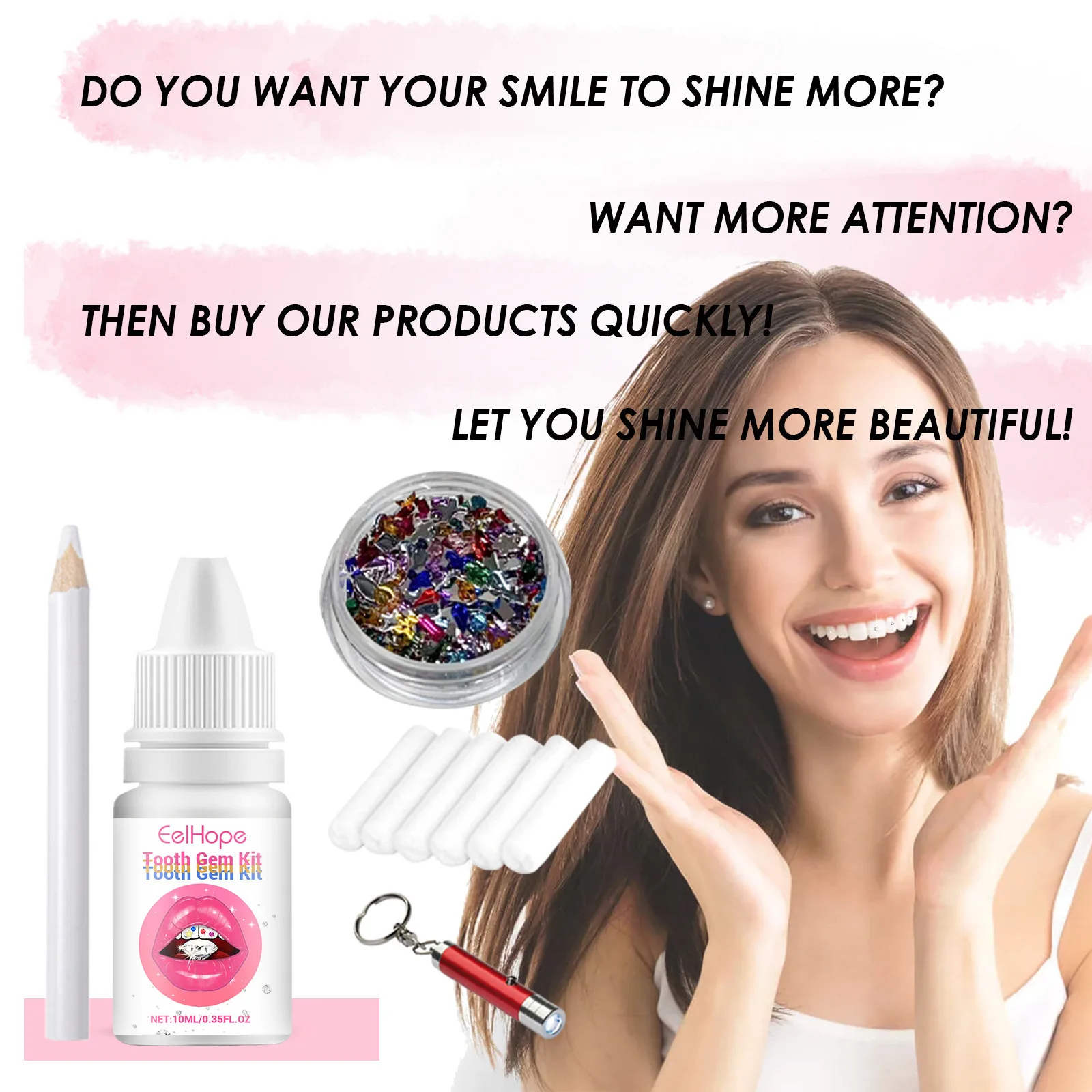 Tandjuwelen Kit DIY Transparan - Teeth Whitening Kit With Light recensie en prijs